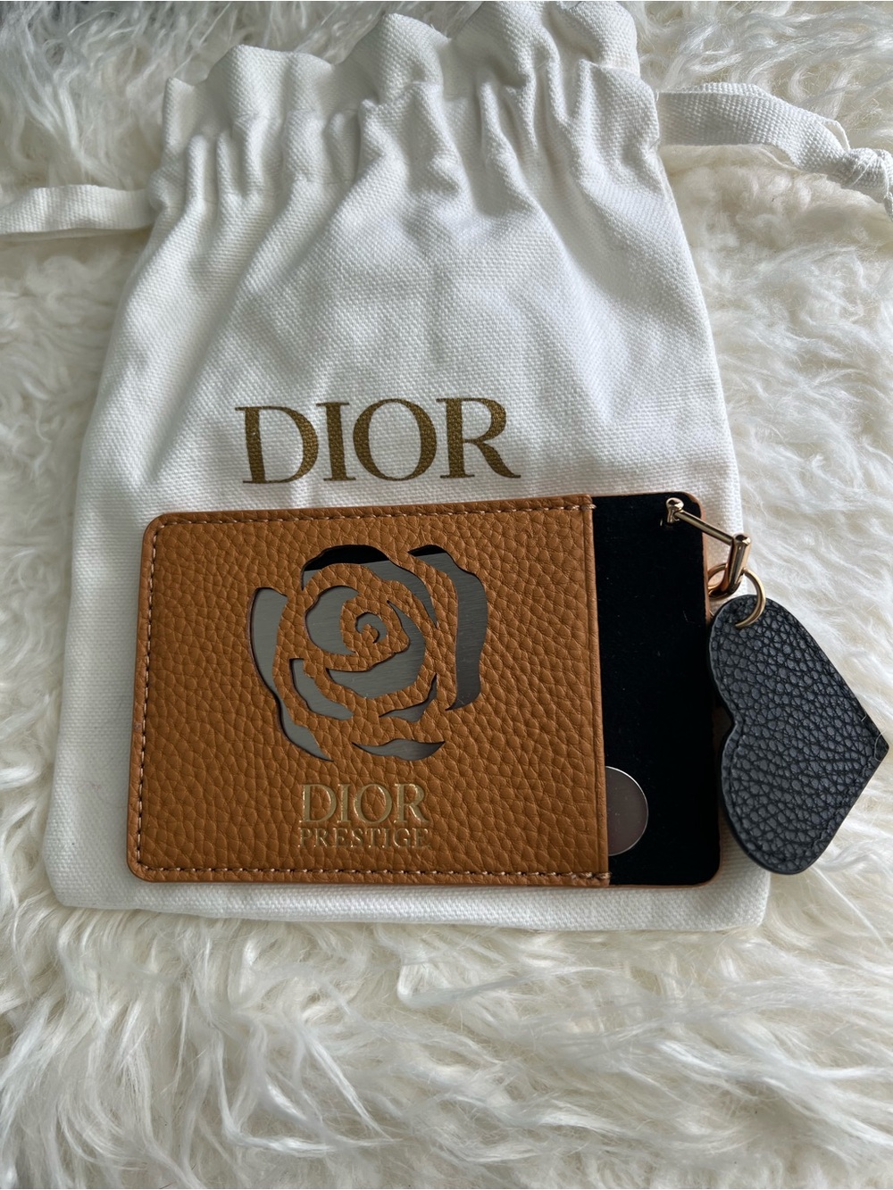 DIOR Brown Leather Card Holder with Rose Cutout